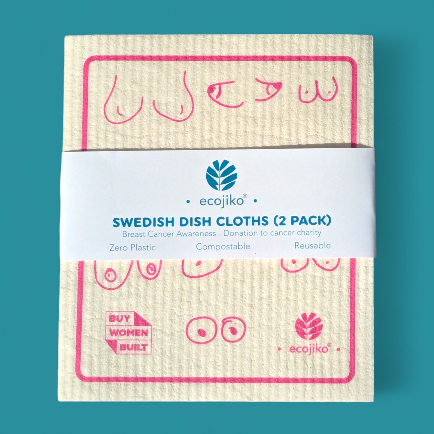 breast cancer awareness swedish dish cloths on blue background