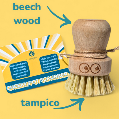 Cheeky Beech Wood Pot Scrubber | Sustainable Beech Wood Plastic Free Scrubbing Brush