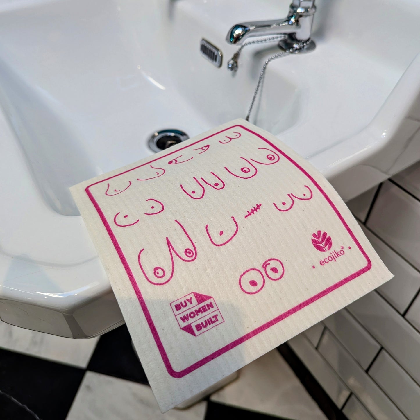 breast cancer awareness swedish dish cloths on sink