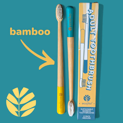 Sustainable Bamboo Toothbrush | Adult Medium Bamboo Toothbrushes (2 pack)