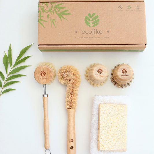 ecojiko bamboo dish brush and cleaning gift set